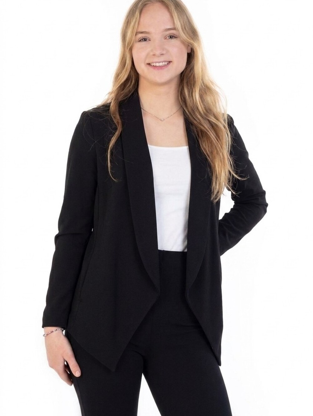 Dex Black Open Front Drape Blazer Jacket Cutaway Hem Gathered Back Size Large